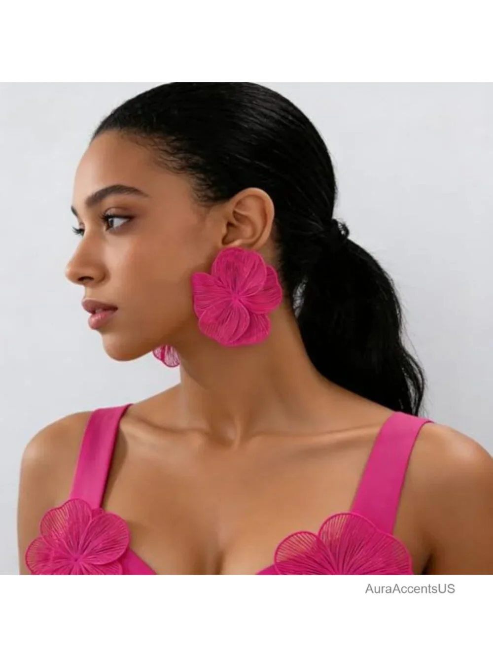 Large Double-Layer Hollow Flower Drop Earrings for Women Statement Chunky